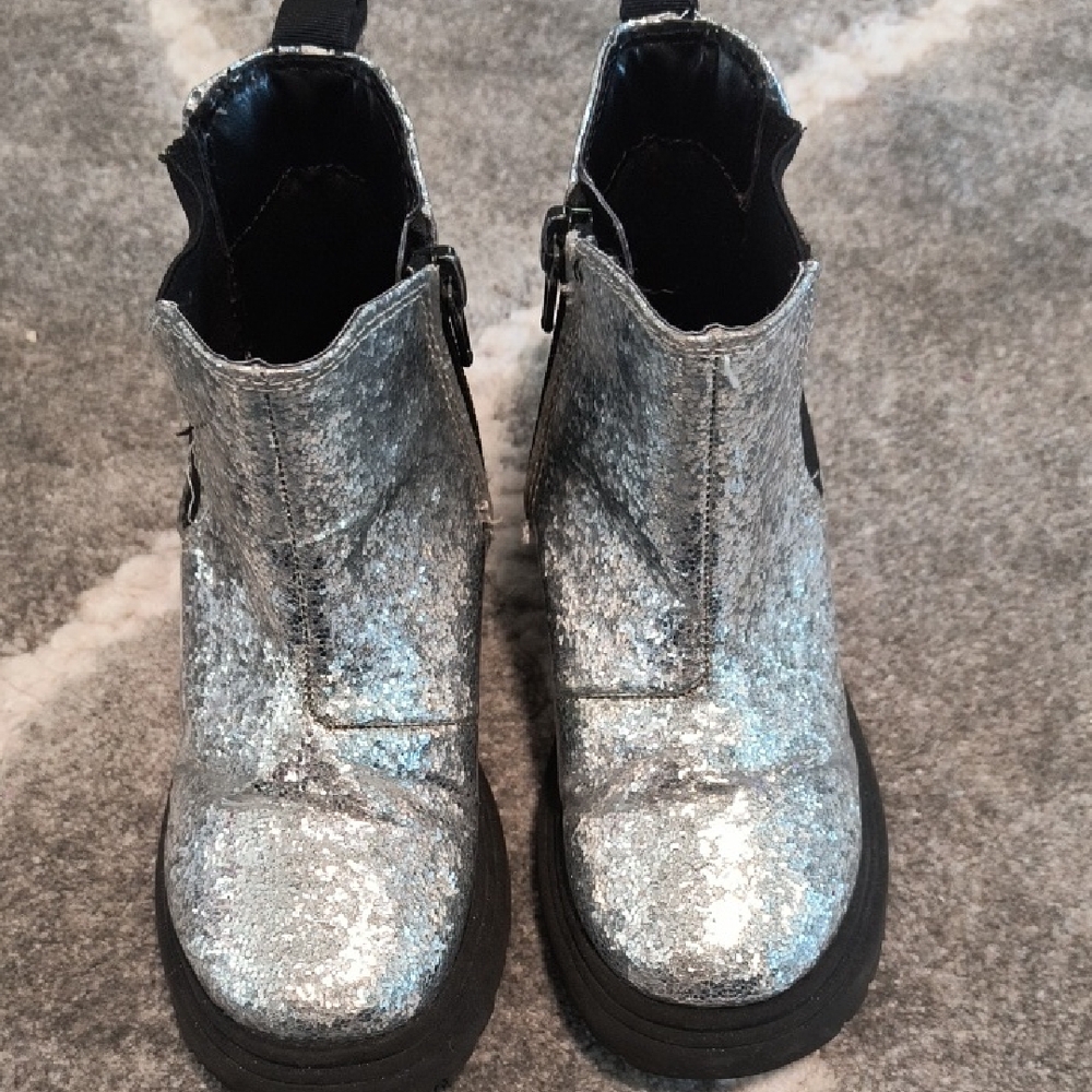 Primark Silver Glitter Platform Ankle Boots